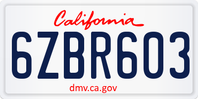 CA license plate 6ZBR603