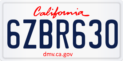 CA license plate 6ZBR630