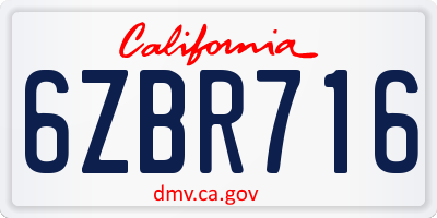 CA license plate 6ZBR716