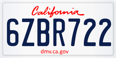 CA license plate 6ZBR722