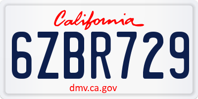 CA license plate 6ZBR729