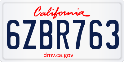 CA license plate 6ZBR763