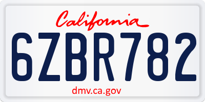 CA license plate 6ZBR782