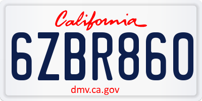 CA license plate 6ZBR860