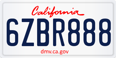 CA license plate 6ZBR888