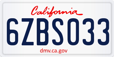 CA license plate 6ZBS033