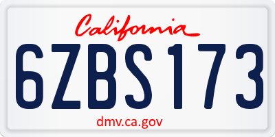 CA license plate 6ZBS173