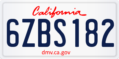 CA license plate 6ZBS182