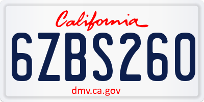 CA license plate 6ZBS260