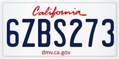 CA license plate 6ZBS273