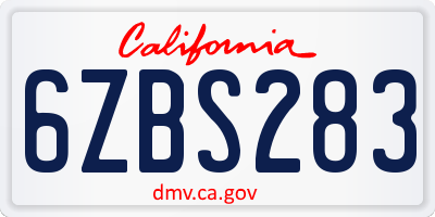 CA license plate 6ZBS283