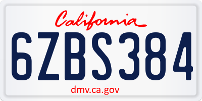 CA license plate 6ZBS384
