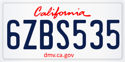 CA license plate 6ZBS535