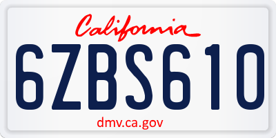 CA license plate 6ZBS610