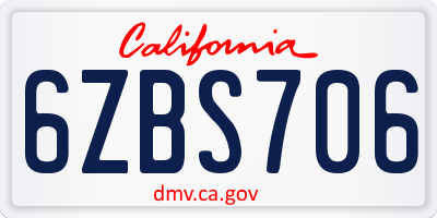 CA license plate 6ZBS706