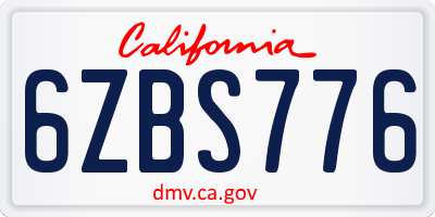 CA license plate 6ZBS776