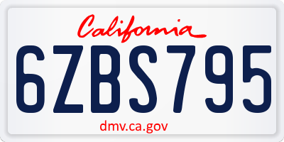CA license plate 6ZBS795