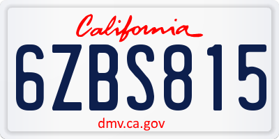 CA license plate 6ZBS815