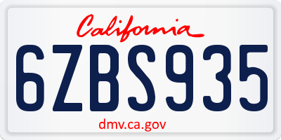 CA license plate 6ZBS935