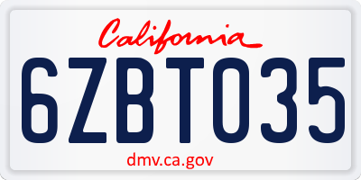 CA license plate 6ZBT035