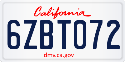CA license plate 6ZBT072