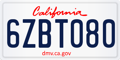 CA license plate 6ZBT080