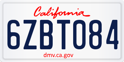 CA license plate 6ZBT084