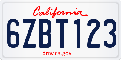 CA license plate 6ZBT123