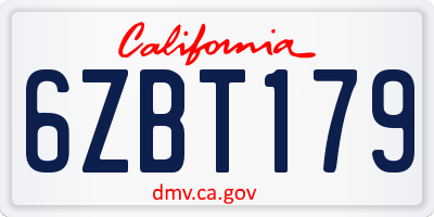 CA license plate 6ZBT179