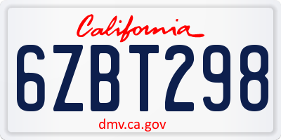 CA license plate 6ZBT298