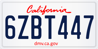 CA license plate 6ZBT447