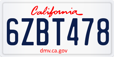 CA license plate 6ZBT478