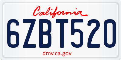 CA license plate 6ZBT520