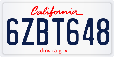 CA license plate 6ZBT648