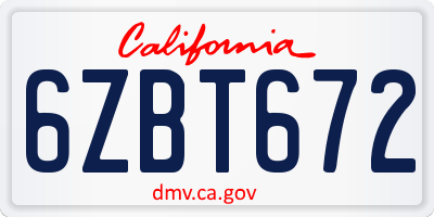 CA license plate 6ZBT672