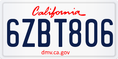 CA license plate 6ZBT806