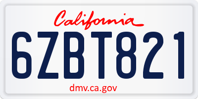 CA license plate 6ZBT821