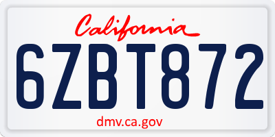 CA license plate 6ZBT872