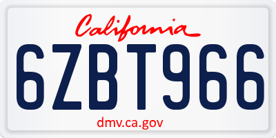 CA license plate 6ZBT966