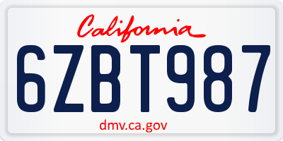 CA license plate 6ZBT987