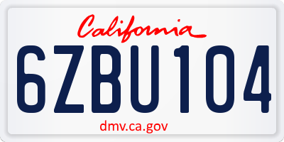 CA license plate 6ZBU104