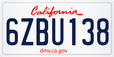 CA license plate 6ZBU138
