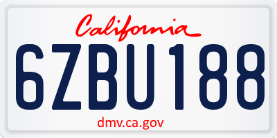 CA license plate 6ZBU188
