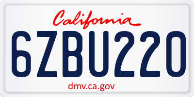 CA license plate 6ZBU220