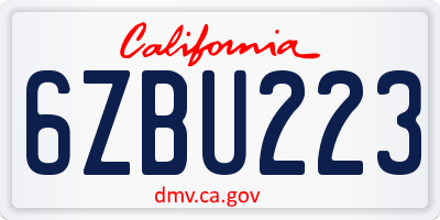 CA license plate 6ZBU223