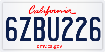 CA license plate 6ZBU226