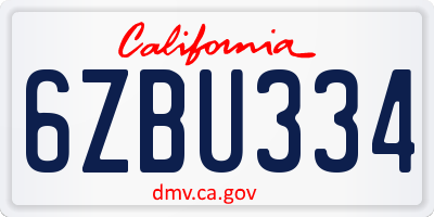 CA license plate 6ZBU334