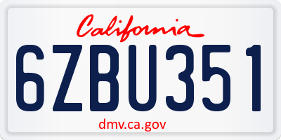 CA license plate 6ZBU351