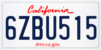 CA license plate 6ZBU515