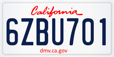CA license plate 6ZBU701